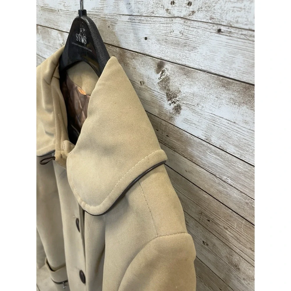 Vintage 60s-70s Womens 18 Coat Mod Tan Faux‎ Suede Peter Pan Collar A-Line USA